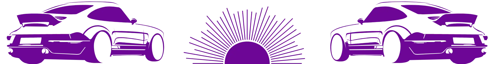 silhouette of two cars driving towards a sunset